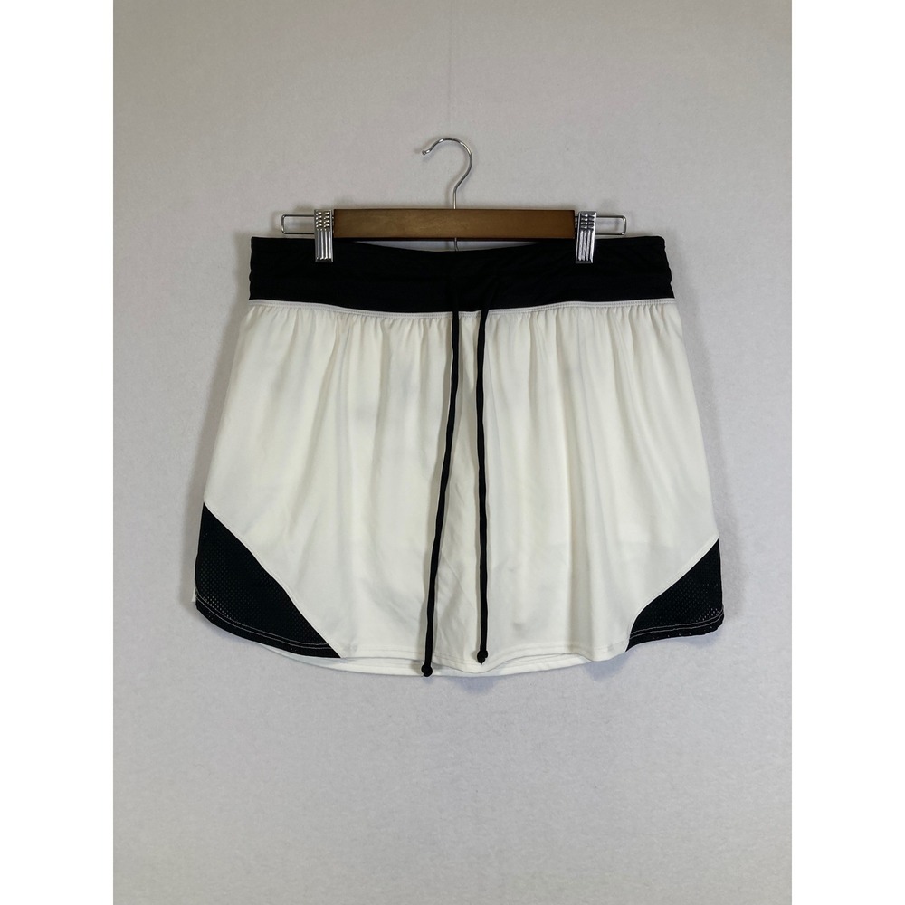 Flex‎ Time Athletic Skort Womens L White Black Mesh Trim Drawstring Golf Tennis